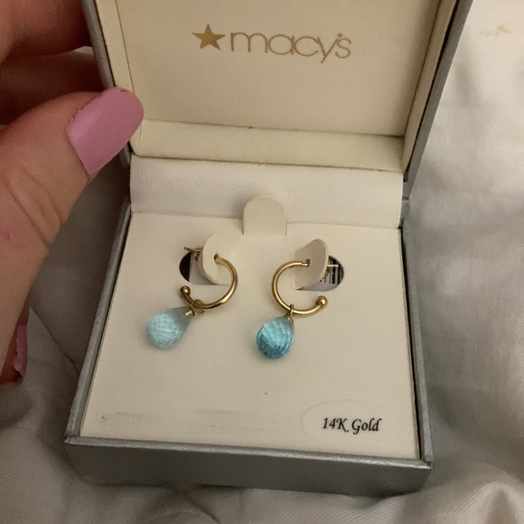 14kt gold and blue topaz faceted stone earrings w/ butterfly backings 🦋 - Picture 2 of 4